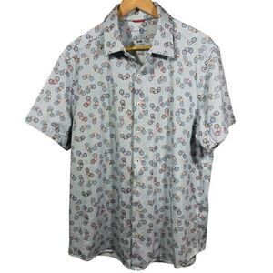 STONE ROSE Men’s Bicycle Print Short Sleeve Button Down Shirt White Size 2XL